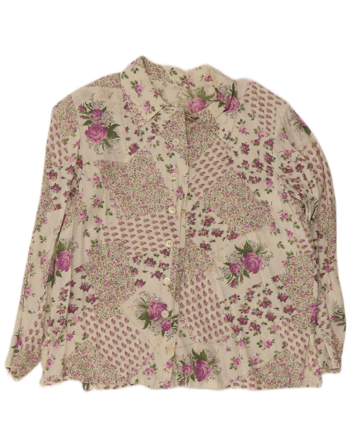 chemise femme vintage UK 16 Grand Floral multicolore
