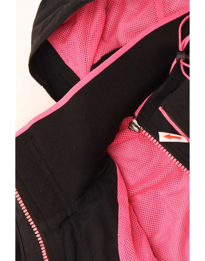 Superdry Veste de pluie à capuche pour femme UK 14 Large Noir Nylon