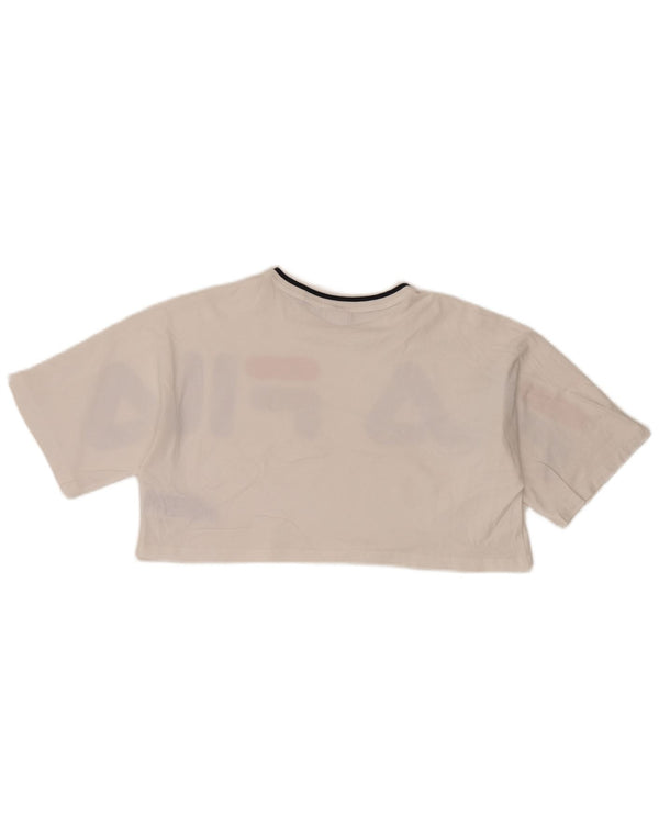 Fila Womens Crop Oversize Graphic T-Shirt Top UK 10 Petit Coton Blanc