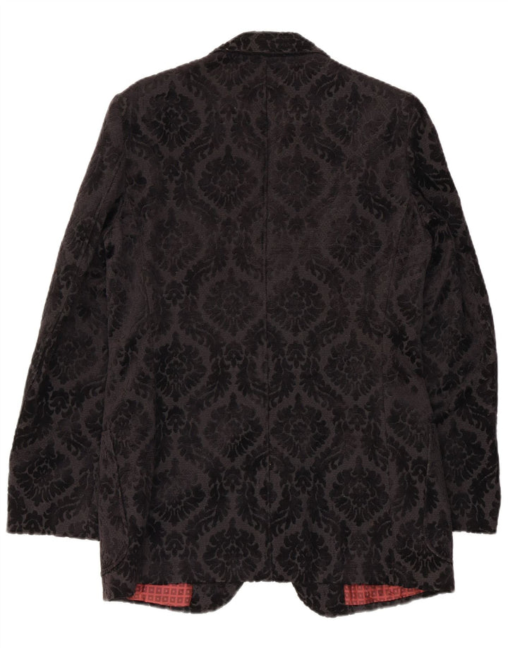vintage Homme 3 Bouton Blazer Veste UK 36 Petit Noir Floral