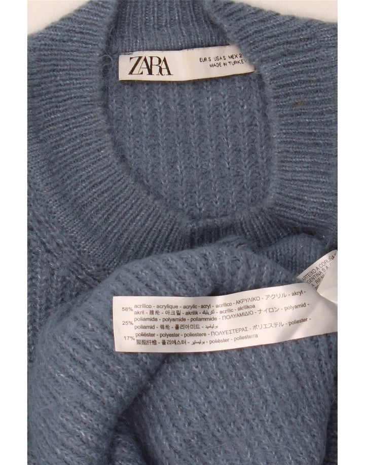 ZARA Pull surdimensionné à col rond pour femme UK 10 Petit Bleu marine