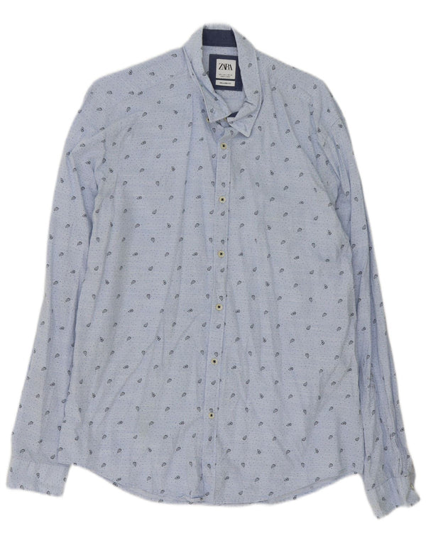 Zara Chemise coupe décontractée pour hommes, grand coton bleu Paisley