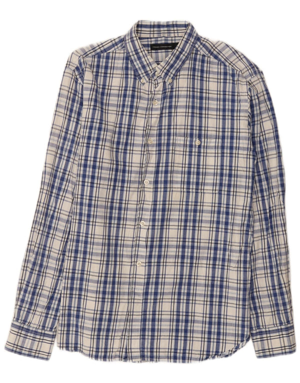French Connection Chemise Homme Grand Carreau Bleu Marine Coton