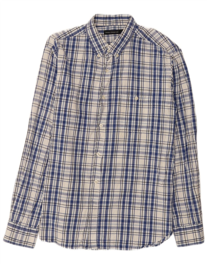 French Connection Chemise Homme Grand Carreau Bleu Marine Coton