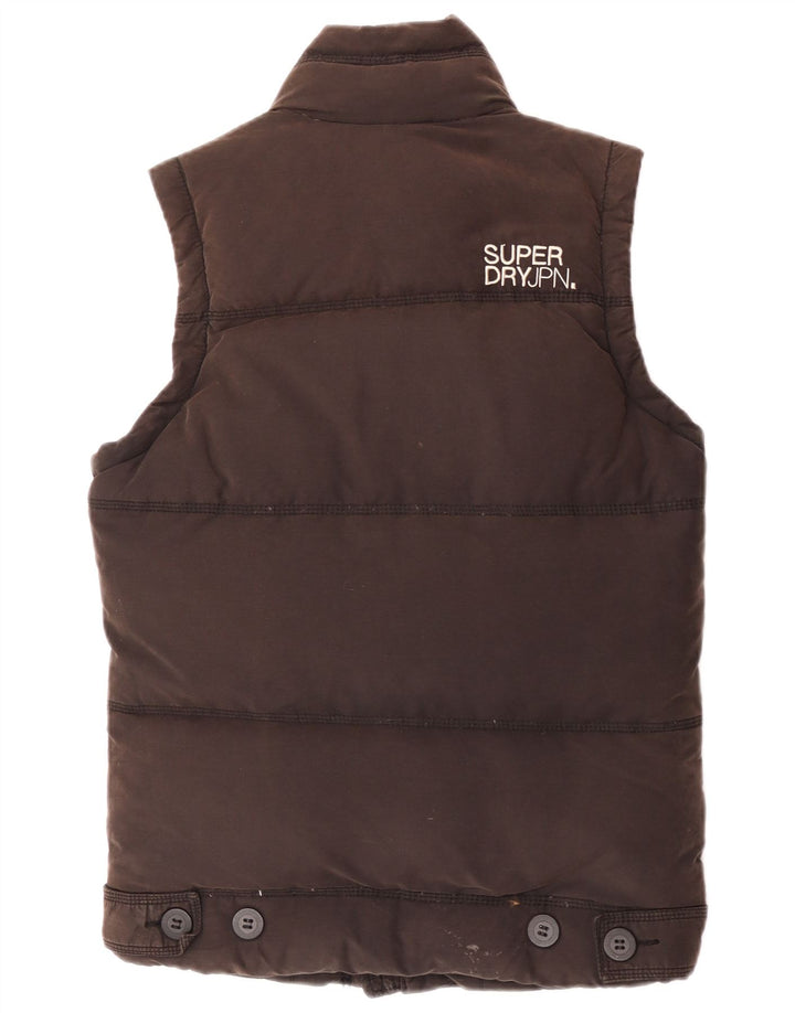 Superdry Femme Gilet Rembourré UK 36 Petit Marron Coton