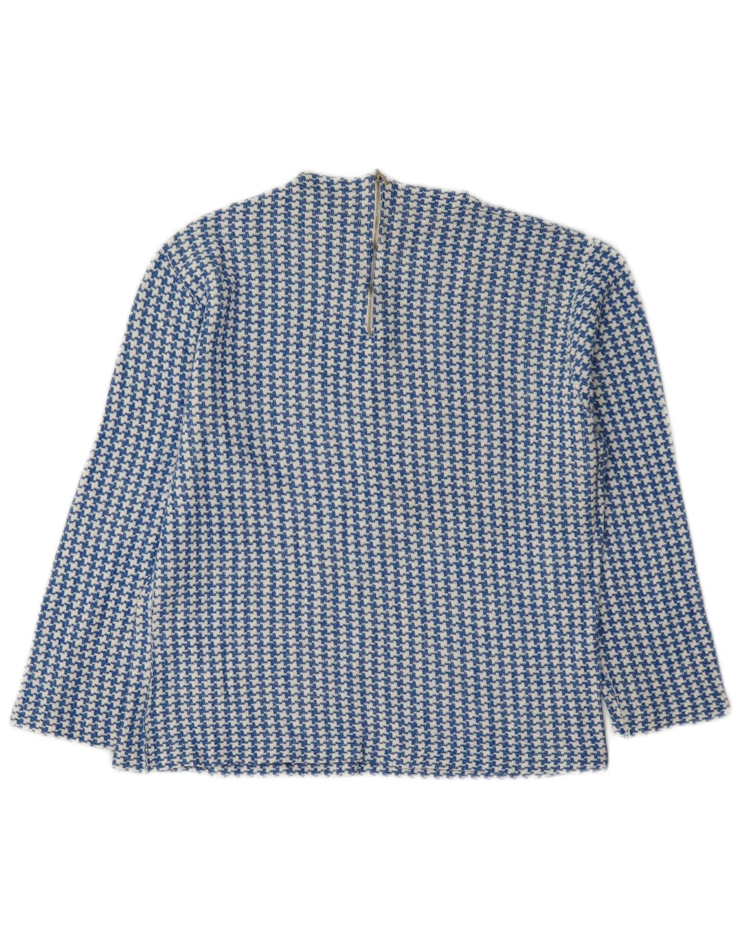 vintage Femme 3/4 Manches Blouse Top IT 46 Grand Pied-de-Poule Bleu