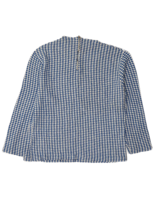 vintage Femme 3/4 Manches Blouse Top IT 46 Grand Pied-de-Poule Bleu