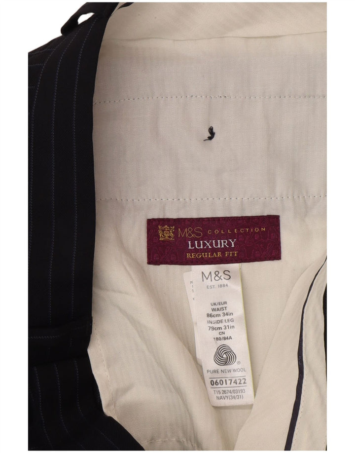 Marks & Spencer Pantalon de costume coupe classique pour homme W34 L31 Bleu marine rayé