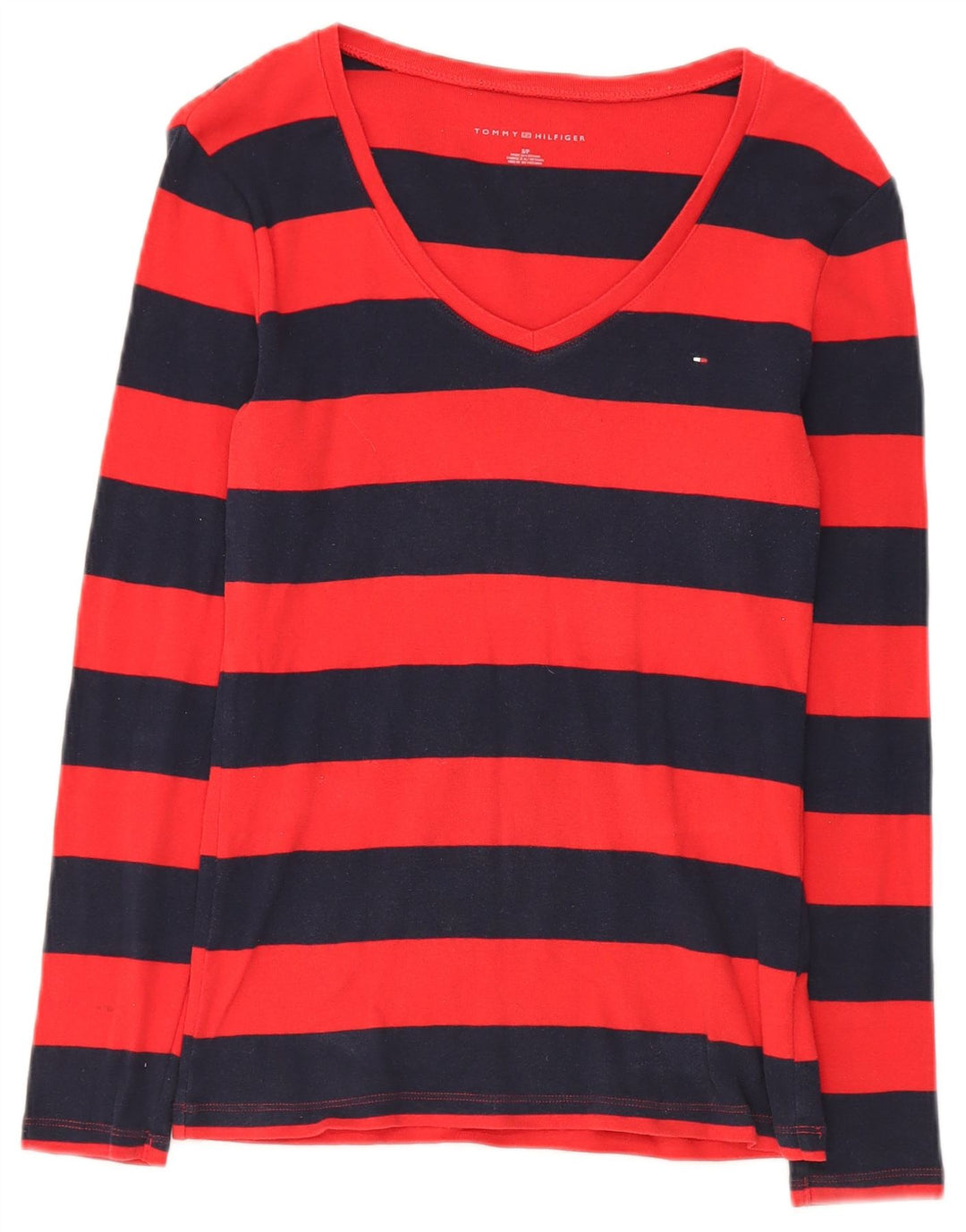 Tommy Hilfiger Haut à manches longues pour femme UK 10 Petit coton rayé rouge