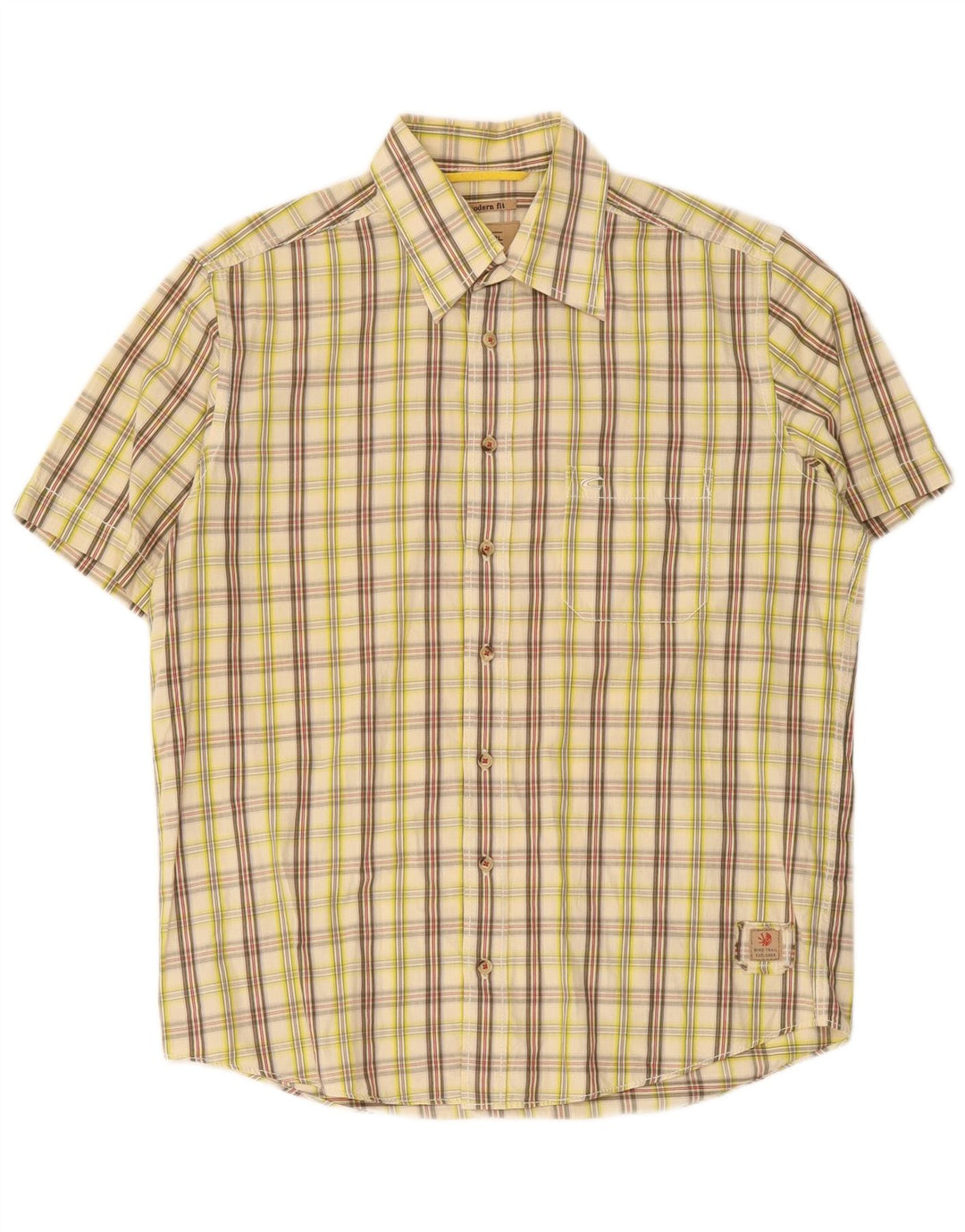 Camel Active Chemise à Manches Courtes Coupe Moderne Homme Coton à Carreaux Beige Moyen
