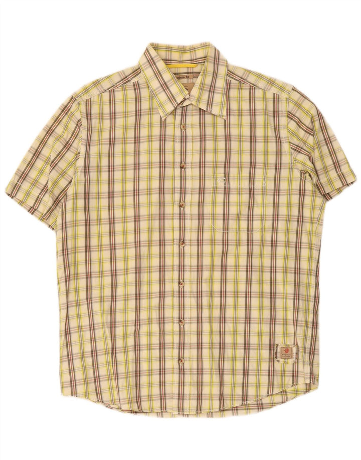 Camel Active Chemise à Manches Courtes Coupe Moderne Homme Coton à Carreaux Beige Moyen