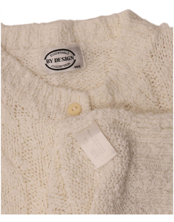 vintage Womens Button Neck Jumper Pull UK 14 Moyen Blanc Acrylique