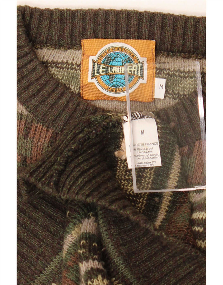 Le Laureat Pull Col Rond Homme Kaki Moyen Laine Géométrique