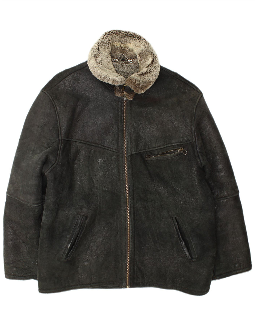 veste en peau de mouton homme vintage UK 42 XL Cuir noir