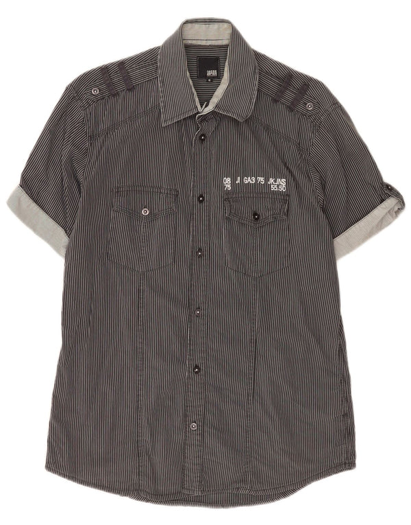 Jack & Jones Chemise militaire à manches courtes pour homme en coton à fines rayures noir moyen
