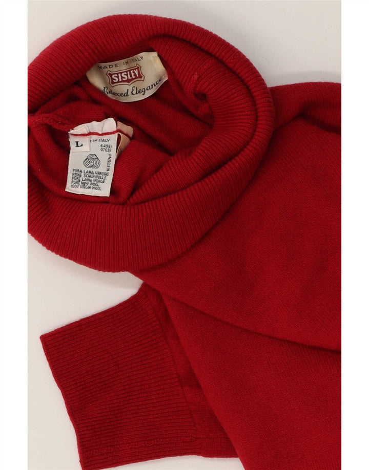 Sisley Pull Col Roulé Large Rouge Laine Vierge Homme