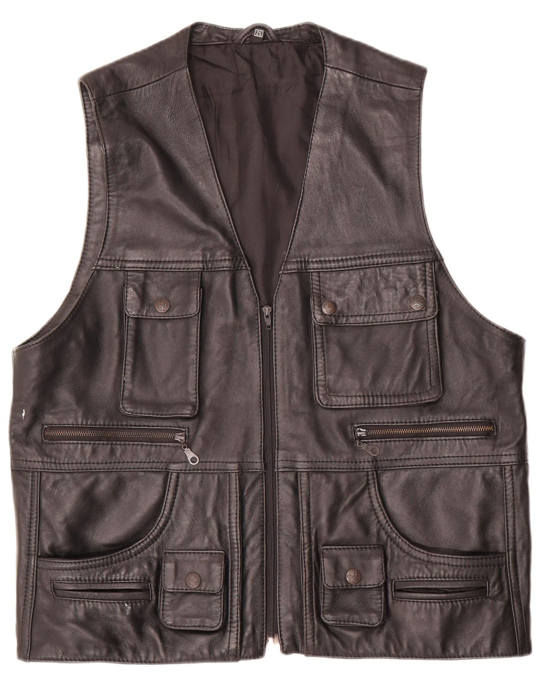 vintage Mens Leather Utility Gilet EU 52 XL Noir