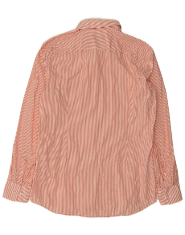 Hugo Boss Chemise slim fit pour homme Taille 42 16 1/2 Grand coton à fines rayures orange