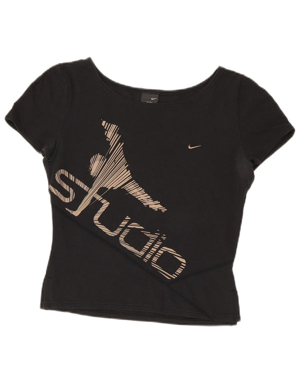 Nike Dri Fit Crop Graphic T-shirt pour femme UK 10/12 Noir moyen