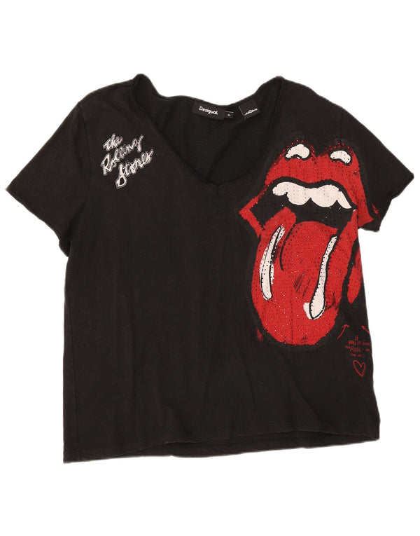 Desigual T-shirt graphique Rolling Stones pour femme UK 18 XL Noir Coton