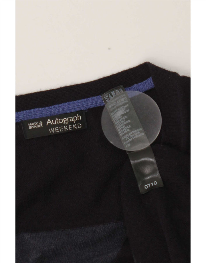 Marks & Spencer Pull Cardigan pour Femme UK 14 Medium Bleu Marine Rayé