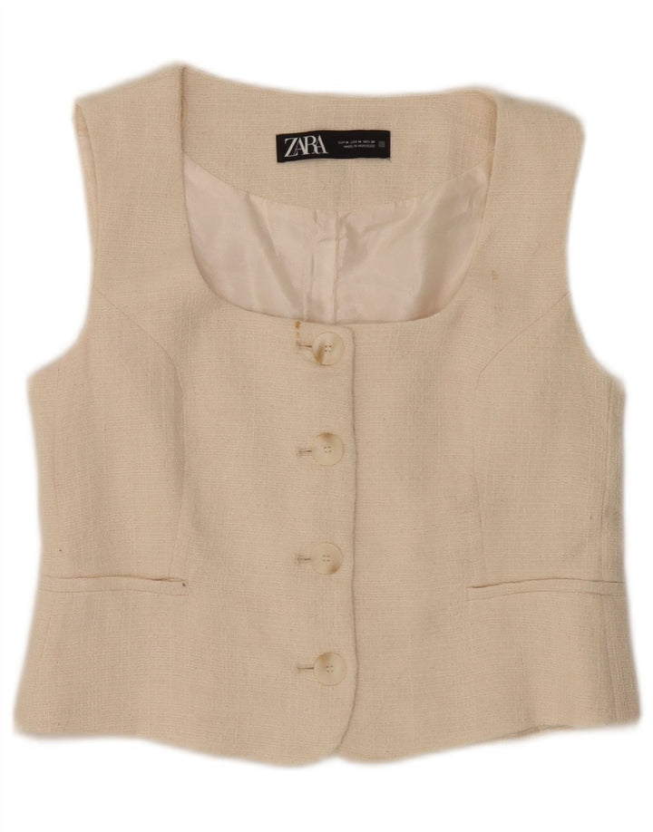 Zara Gilet Femme UK 12 Coton Beige Moyen