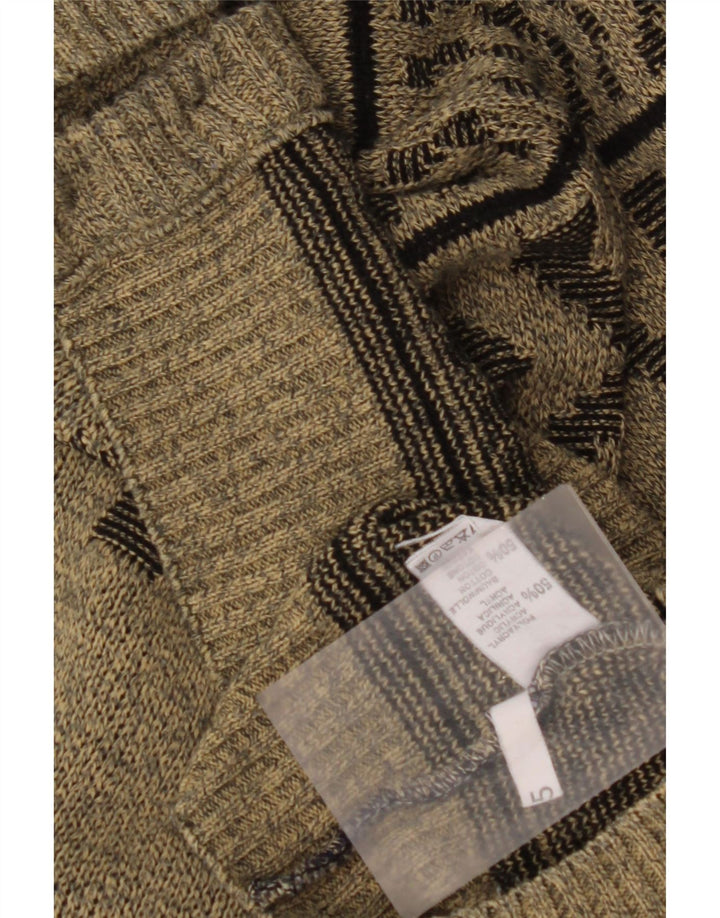 VINTAGE Homme Cardigan Pull Grand Kaki Géométrique Coton