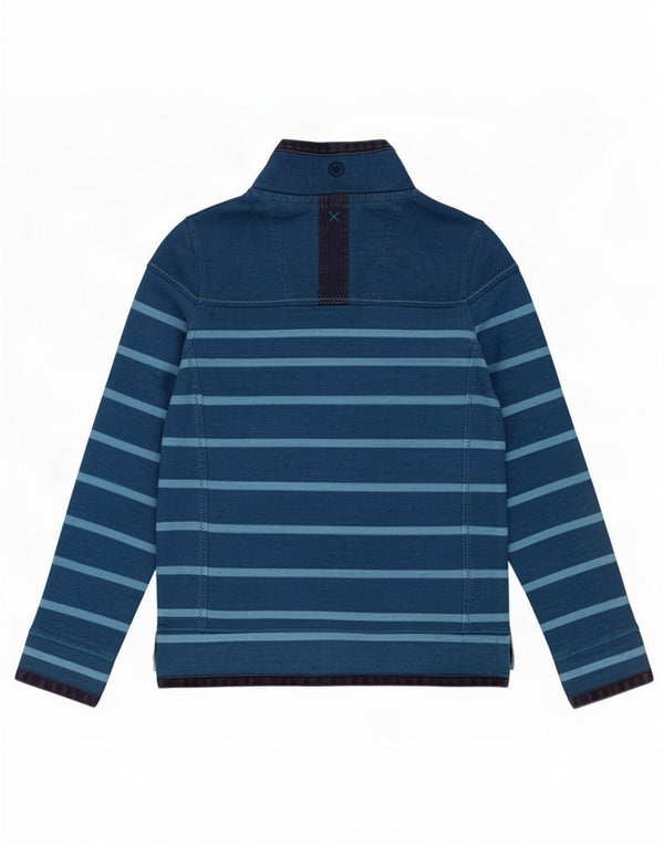 Fat Face Sweat-shirt à col zippé pour femme UK 8 Petit coton rayé bleu