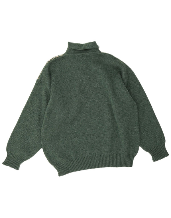 vintage Mens Polo Neck Jumper Pull Grand Vert Géométrique Acrylique