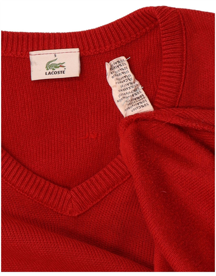 Lacoste Pull col V pour homme Taille 5 Grand coton rouge