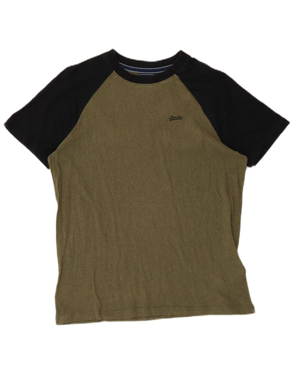Superdry Homme T-Shirt Top Petit Kaki Colourblock Coton