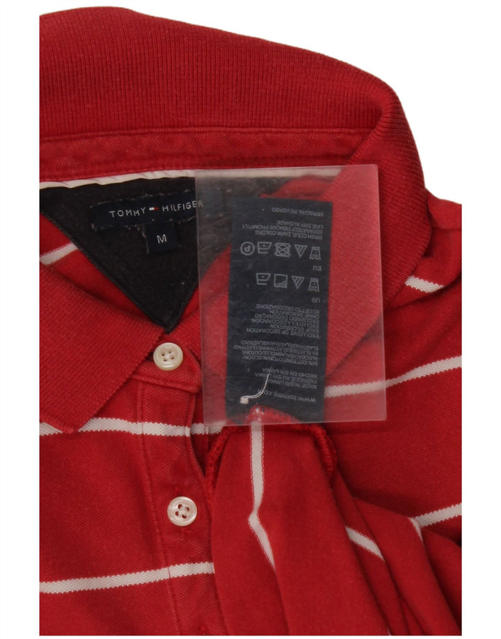 TOMMY HILFIGER Polo Femme UK 12 Coton Rayé Rouge Moyen