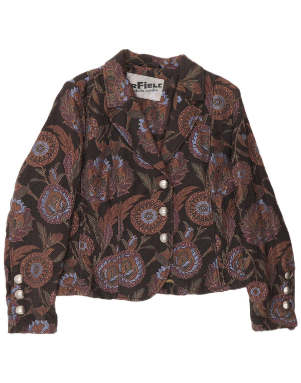 vintage Femme 3 Bouton Blazer Veste IT 50 XL Laine Florale Noire