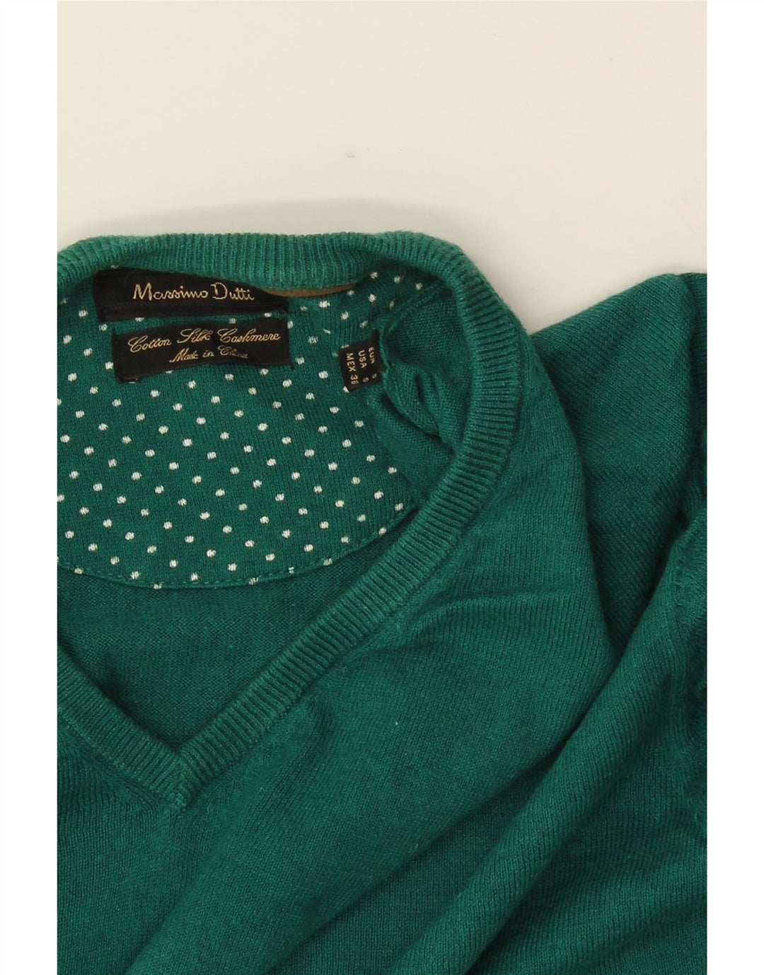 MASSIMO DUTTI Pull Col V Homme Petit Vert Coton