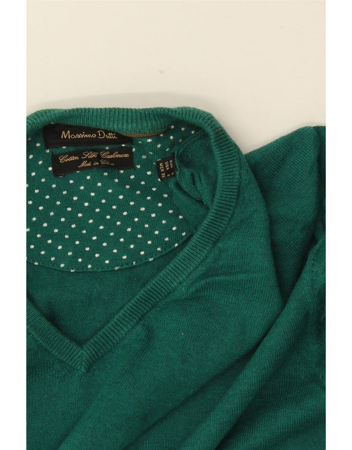 MASSIMO DUTTI Pull Col V Homme Petit Vert Coton