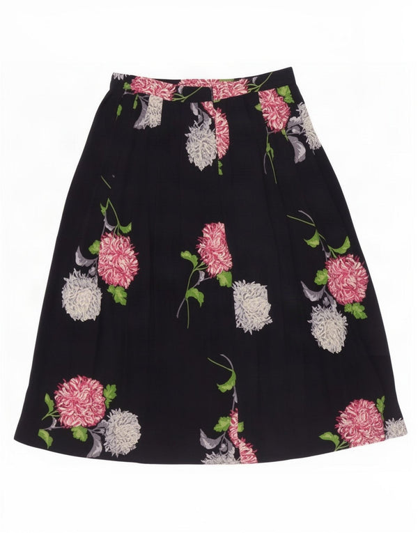vintage Femme A-Line Jupe Moyenne W28 Bleu Marine Floral