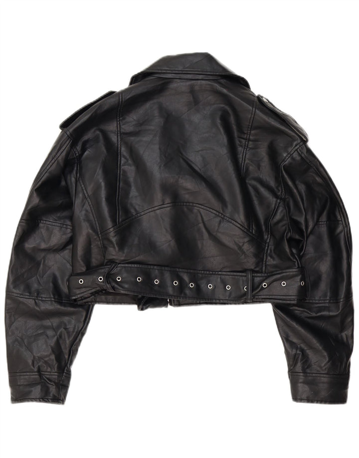Zara Veste de motard surdimensionnée en simili cuir pour femme UK 10 Small Noir