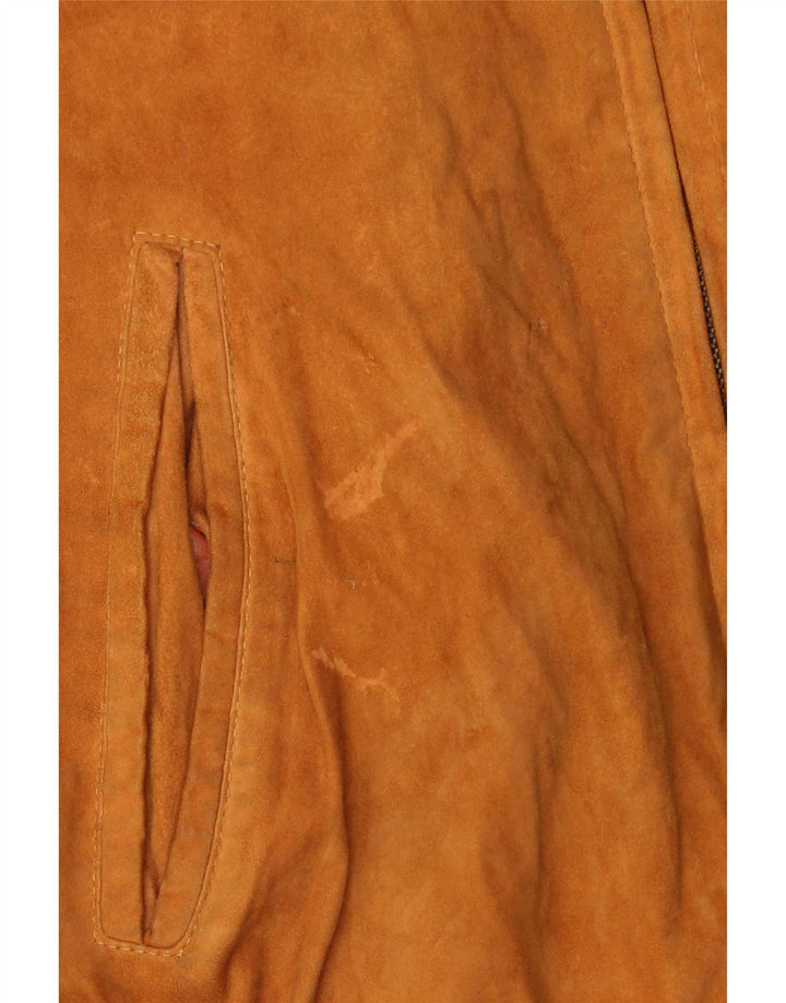 vintage Mens Suede Bomber Jacket IT 54 2XL Cuir Marron