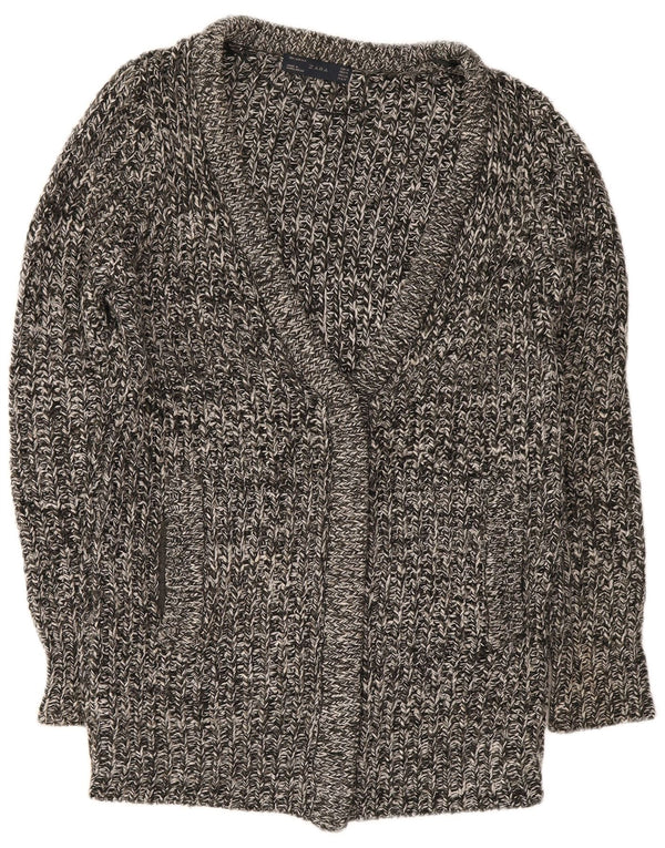 Zara Womens Longline Cardigan Sweater UK 14 Gris Moyen Acrylique Moucheté