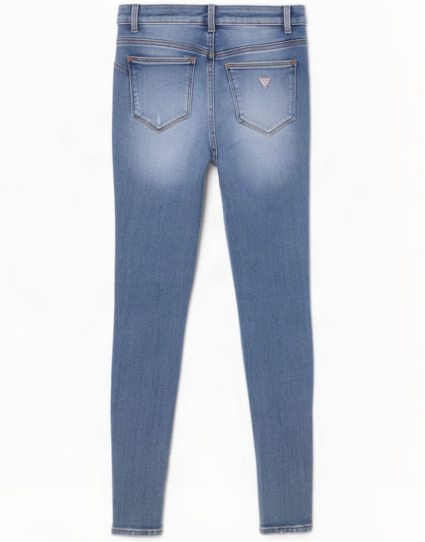 Guess Womens Curvy X Distressed Mid Rise Skinny Jeans W27 L28 Bleu Coton