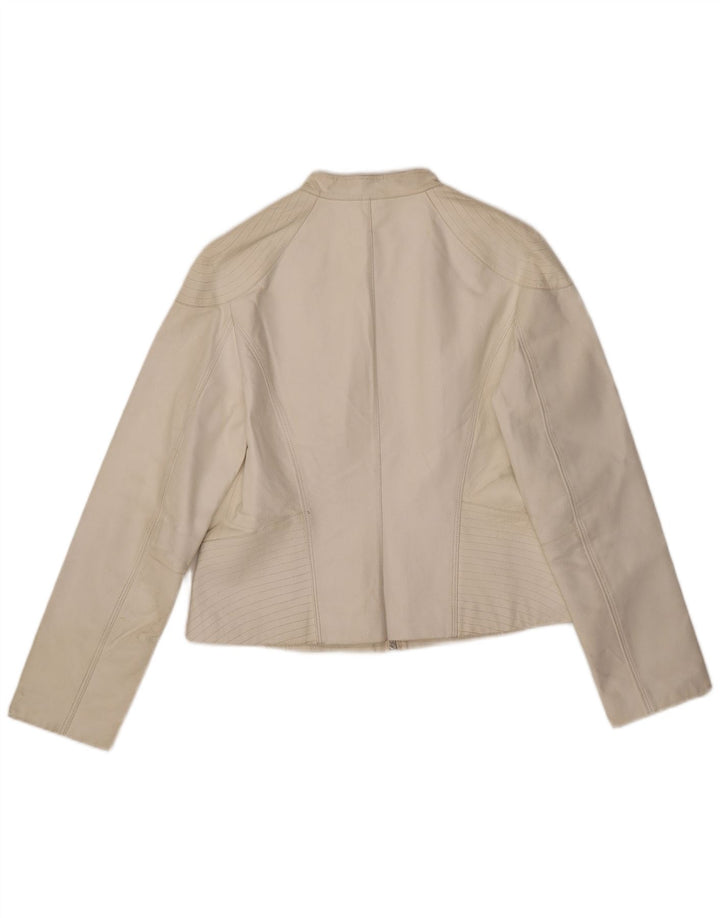 veste en cuir femme vintage UK 14 Grand cuir blanc