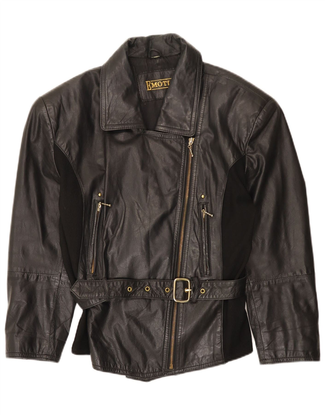 VINTAGE Veste en cuir femme UK 16 Grand cuir noir