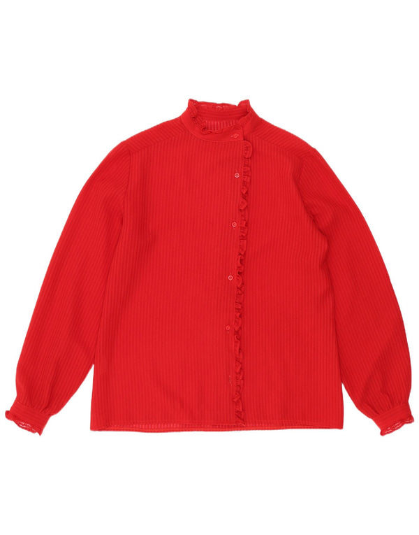 vintage Femme Chemise Blouse UK 14 Moyen Rouge Rayé