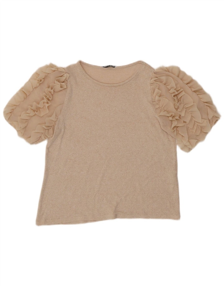 Zara Femme Chemisier Top UK 14 Large Beige Viscose