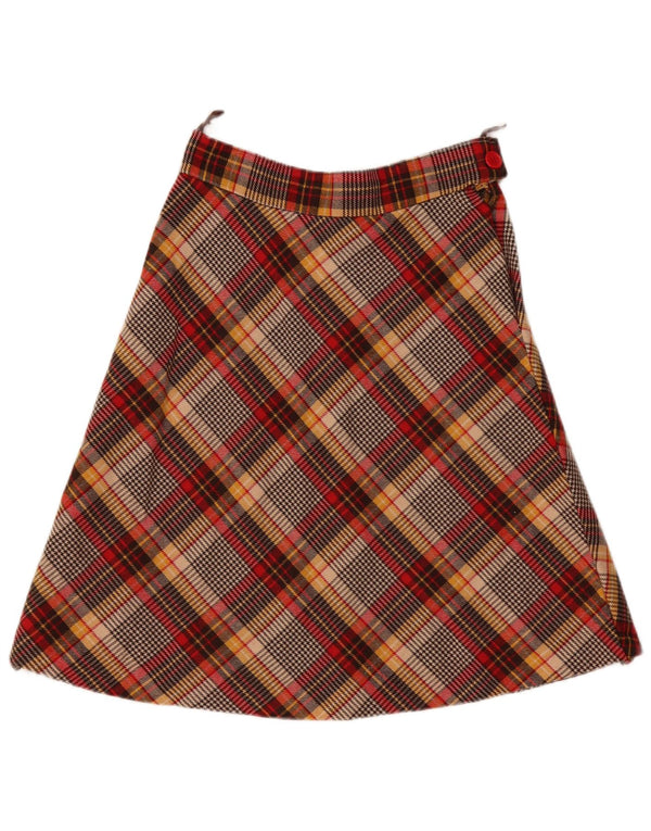 vintage Femme Jupe A-Line W30 Carreau Marron Moyen
