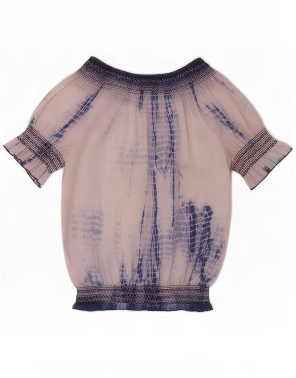 Desigual Womens Graphic Blouse Top UK 10 Small White Tie Dye Cotton