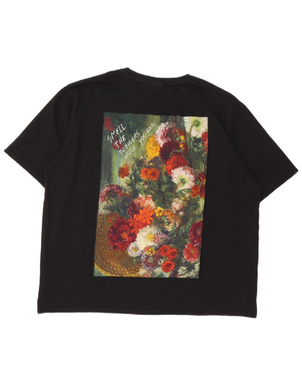 Desigual T-shirt graphique pour femme UK 20 2XL Noir Floral Coton