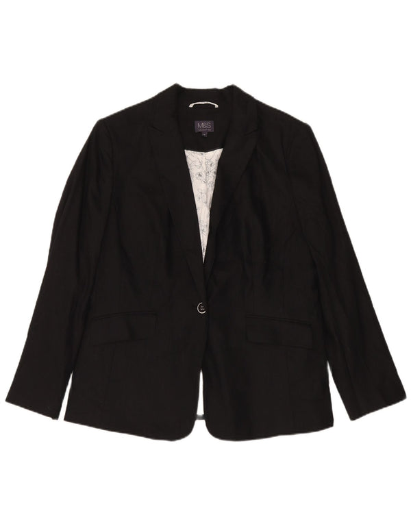 Marks & Spencer Veste blazer à 1 bouton pour femme UK 16 Large Noir Lin