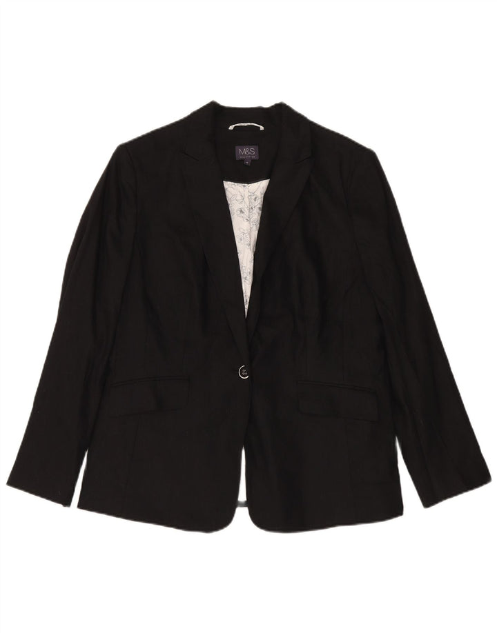 Marks & Spencer Veste blazer à 1 bouton pour femme UK 16 Large Noir Lin