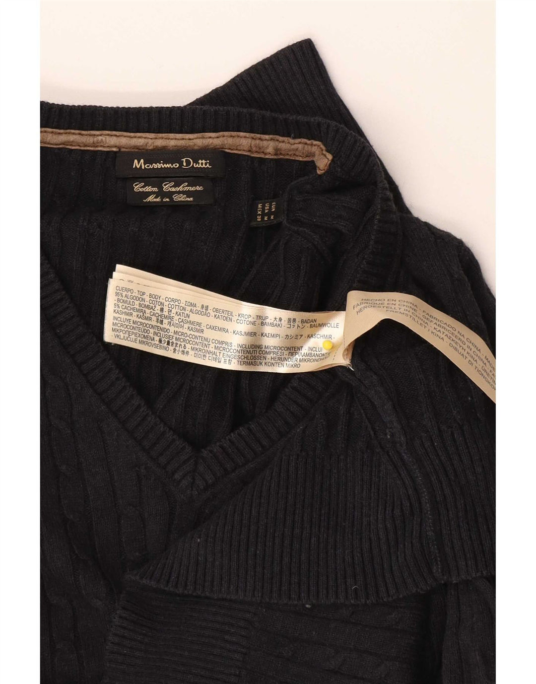 Massimo Dutti Pull col V Homme Bleu Marine Moyen Coton